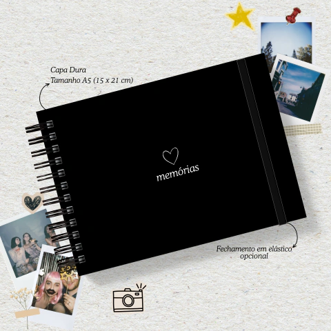 Caderno Preto Tipo Scrapbook para Fotos/Mensagens