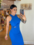 VESTIDO OPEN CANELADO DETALHE CINTURA AZUL - comprar online
