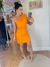 VESTIDO OPEN LINHO OMBRO SO DETALHE CINTURA LARANJA