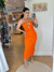 VESTIDO OPEN CANELADO AMARRAÇÃO FRONTAL LARANJA - loja online