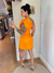 VESTIDO OPEN LINHO OMBRO SO DETALHE CINTURA LARANJA - comprar online
