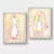 Kit de dois quadros com imagens de Jesus Misericordioso e Nossa Senhora de Guadalupe, decorados com flores.
