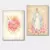 Kit de dois quadros com imagens do Coração Imaculado de Maria e uma representação da Virgem Maria, em estilo aquarela com rosas.