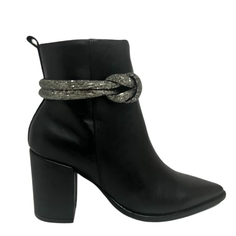 BOTA FEMININA CANO BAIXO COURO DETALHE EM STRASS REMOVÍVEL - comprar online