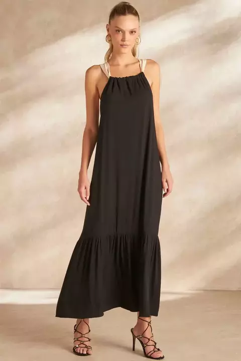 VESTIDO FEMININO LINZZI MIDI SOLTO COM DETALHE EM AMARAÇÃO - comprar online