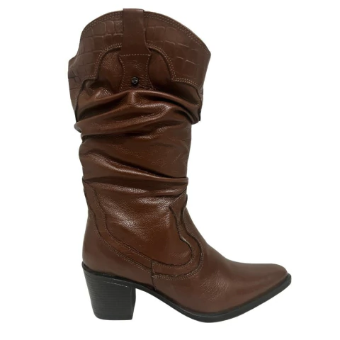 BOTA FEMININA DRAPEADA COURO COMFORT - comprar online
