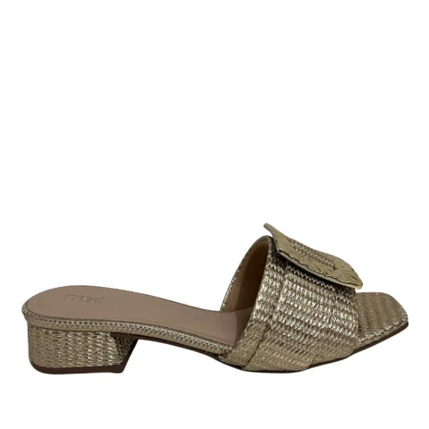 TAMANCO FEMININO SALTO BAIXO EM TRISSE E DETALHE METALIZADO