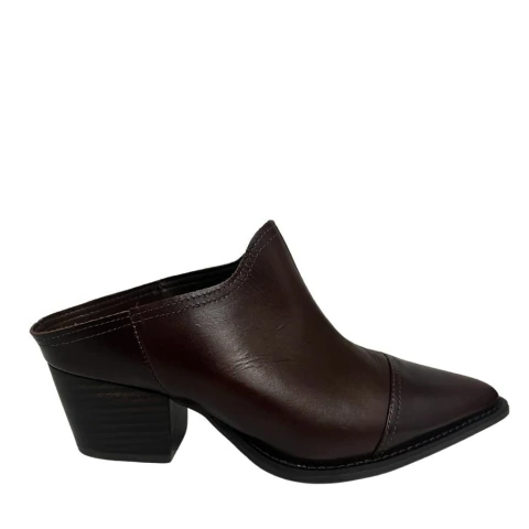 MULE FEMININO SALTO BLOCO EM COURO