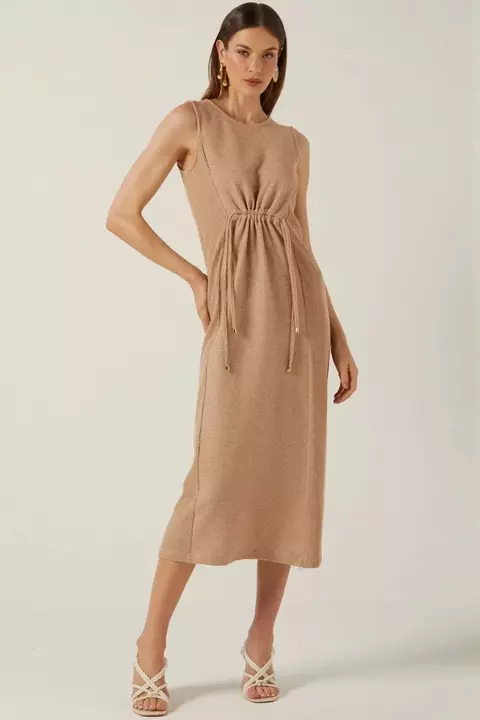 VESTIDO FEMININO LINZZI LONGO COM DETALHE EM REGULAGEM