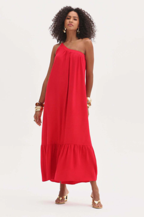 VESTIDO FEMININO FLOR DE LIS SOLTO OMBRO SO C/ DETALHE METAL