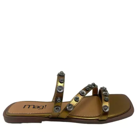 RASTEIRA FEMININA METALIZADA DETALHES EM ESFERAS NAS TIRAS