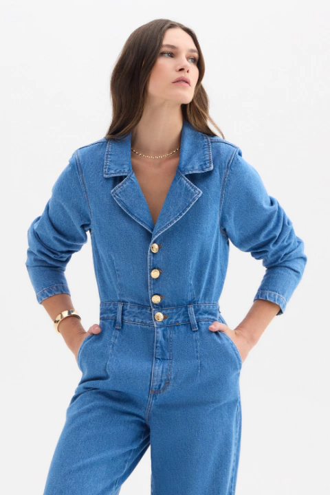 MACACAO FEMININO FLOR DE LIS JEANS COM MANGA LONGA - comprar online