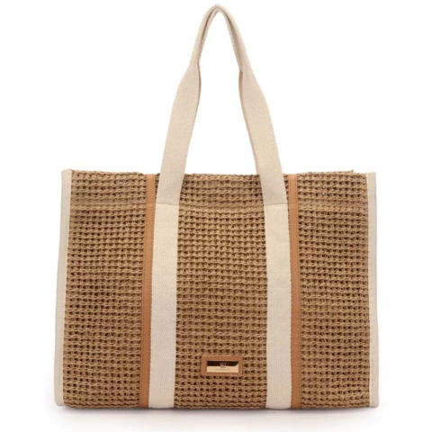 SHOPPING BAG GRANDE WJ PALHA DETALHE CARAMELO