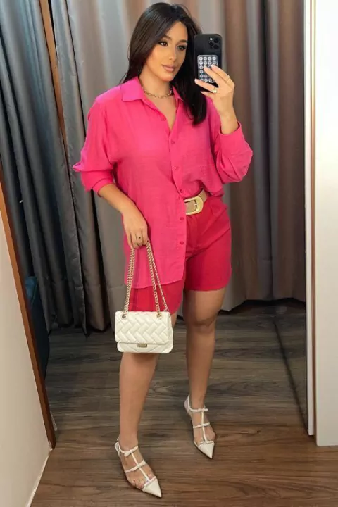 BERMUDA FEEMININA FLOR DE LIS SOLTA ALFAITARIA COM PREGAS