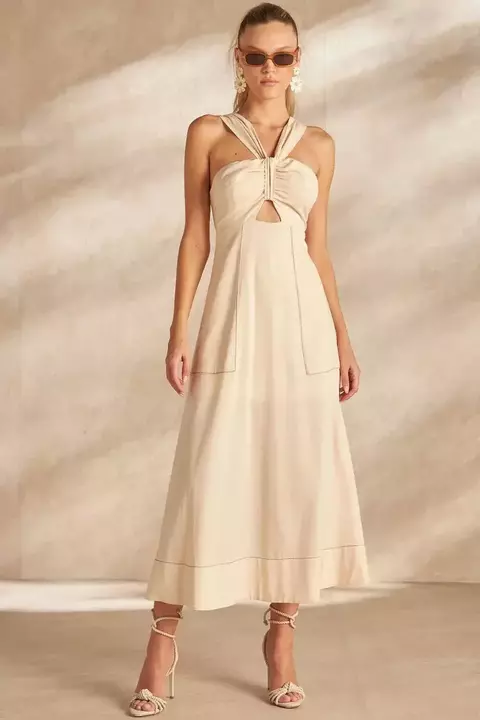 VESTIDO FEMININO LINZZI MIDI COM DETALHE EM LAÇO NO BUSTO - comprar online