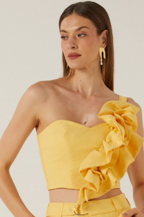 BLUSA FEMININA LINZZI UM OMBRO SO COM DRAPEADO