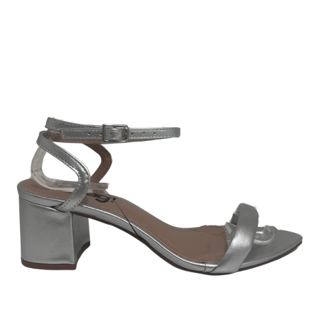 SANDÁLIA FEMININA SALTO BLOCO BAIXO METALIZADA ELEGANTE