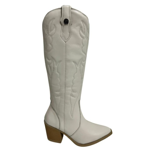 BOTA FEMININA EM COURO LEGITIMO BORDADA TEXANA CANO ALTO