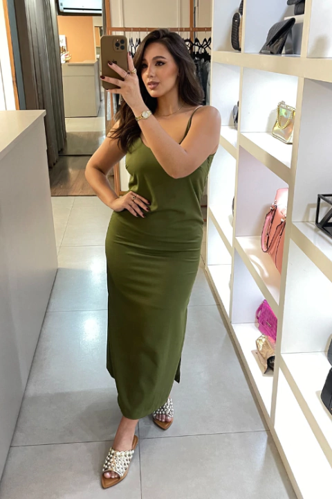 VESTIDO FEMININO FLOR DE LIS SOLTO MAXI C/ FENDAS LATERAIS - comprar online