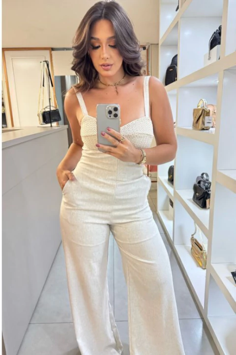 MACACAO FEMININO CROCHET ECRU PANTALONA YESCLA