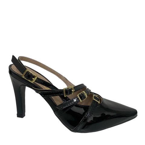 SCARPIN SLINGBACK FEMININO TRÊS TIRAS COM FIVELA REGULÁVEL