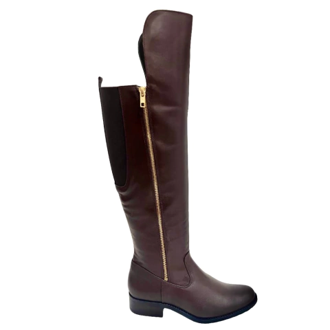 BOTA FEMININA EM COURO OVER SEM SALTO COM DETALHE EM ZIPER