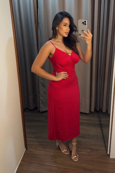 VESTIDO FEMENINO PURAMANIA MIDI DECOTE V COM METAL