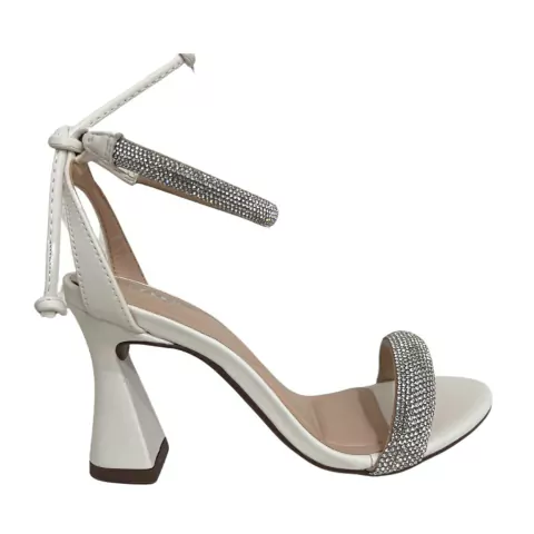 SANDÁLIA FEMININA SALTO TAÇA COM TIRA EM STRASS E AMARRAÇÃO