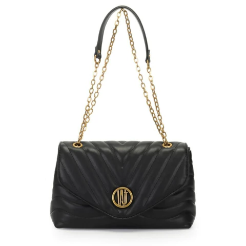 BOLSA FEMININA WJ TRANSVERSAL GRANDE EM MATELASSE PRETA