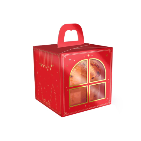 CAIXA MINI PANETONE JANELA C/ ALÇA - NATAL LUZ - IDEIA. PACOTE C/ 10 UNIDADES