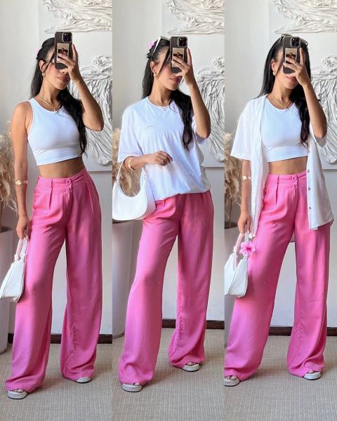 Calça pantalona com botao