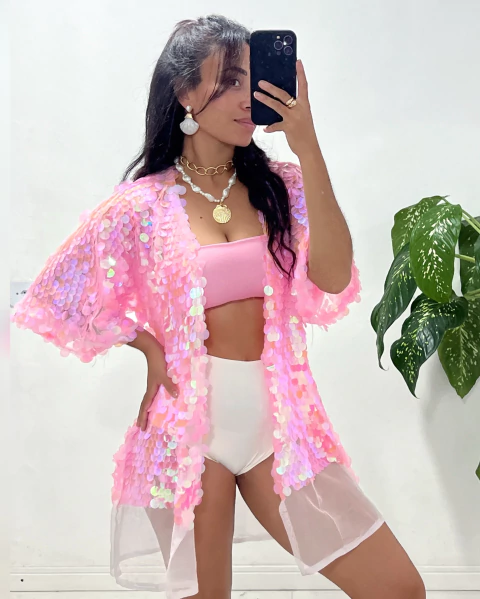 Kimono Paête rosa - comprar online