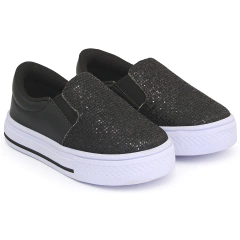 Tênis Infantil Menina Slip On Casual Glitter Baby Love Preto BB07 na internet
