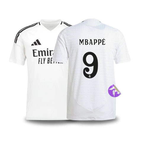 Camisa Real Madrid Home 24/25 - Mbappé #09 - Torcedor Adidas Masculino - Branco
