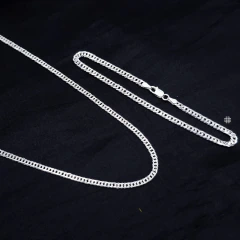 Kit Corrente 3mm com Pulseira 3.5mm Grumet Dupla (70cm) Prata Italiana 925 Legítima