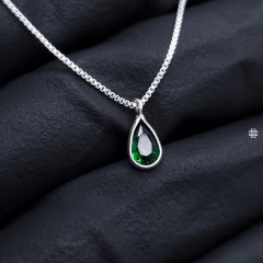 Colar Ponto de Luz Gota Zircônia Verde (40cm;45cm;50cm) Prata 925 na internet