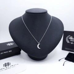 Colar Lua Cravejado Zircôrnia (40cm,45cm,50cm) Prata 925 na internet