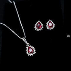 Conjunto Gota Cravejado Zircônia Vermelho (40cm;45cm;50cm) Prata 925