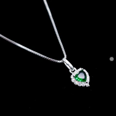 Colar Coração Verde Cravejado Zircôrnia (40cm;45cm;50cm) Prata 925