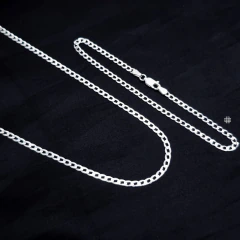 Kit Corrente com Pulseira Grumet Linha Leve 3mm (70cm) Prata Italiana 925 Legítima