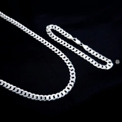 Kit Corrente com Pulseira Grumet escama de peixe 6.5mm (60cm) Prata Italiana 925