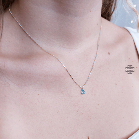 Colar Ponto de Luz Gota Zircônia Azul Claro (40cm;45cm;50cm) Prata 925