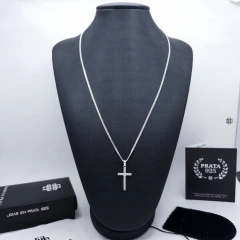 Kit Corrente Grumet Dupla 2mm (60cm;70cm) com Cruz Cravejada II 2.2cm Prata Italiana 925 - comprar online