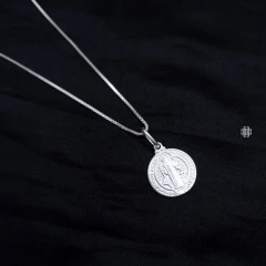 Kit Corrente Veneziana com Medalha São Bento (60cm;70cm) Prata Italiana 925