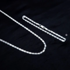 Kit Corrente com Pulseira Piastrine 2.7mm (60cm) Prata Italiana 925 Legítima