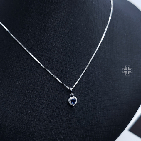 Colar Coração Azul Cravejado Zircôrnia (40cm;45cm;50cm) Prata 925