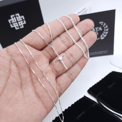 Kit Corrente Veneziana com Pulseira Grumet 1.5mm com Pingente Cruz Enrrolada (60cm;70cm) Prata Italiana 925 - loja online