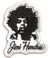 Patch bordado com o rosto de Jimi Hendrix, medindo 7x5,5 cm, em fundo preto e detalhes em branco.