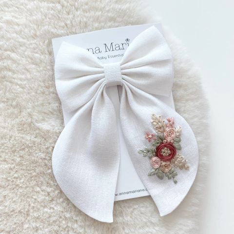 Laço Chloé Linho Bordado - Branco