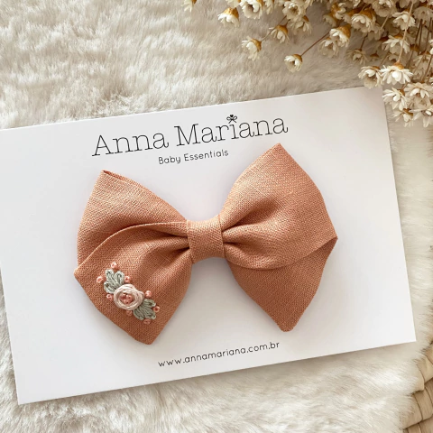 Laço Clarinha Maxi Linho Bordado - Terracota
